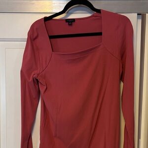 Ann Taylor Factory Square Neck Long Sleeve Top - Pink